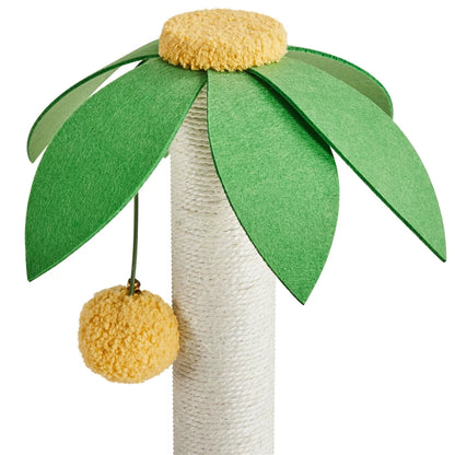Upholstered 2-Level 37" Coconut Palm Cat Tree with Bending Perch, Gree/Yellow