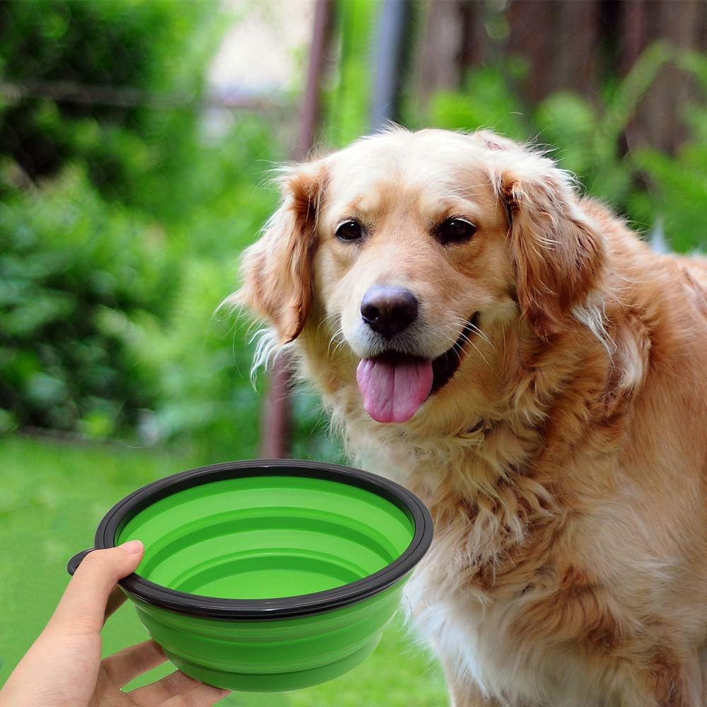 Professional title: "Large Portable Collapsible Dog Bowl for Pets, Cats, and Puppies - Ideal for Walking, Camping, and Outdoor Activities (Green)"